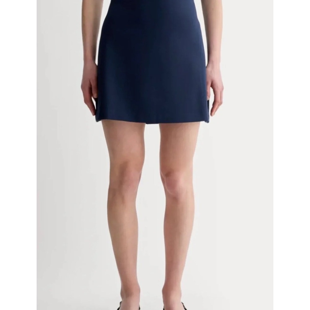 Everlane Women's Cotton Stretch A-Line Mini Work Skirt Sz 8 Navy Blue Office